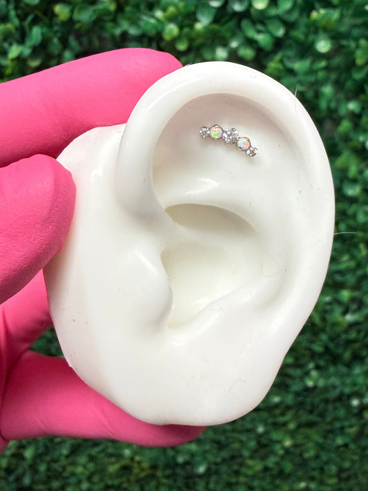 White Opal/ CZ | Titanium Threadless End